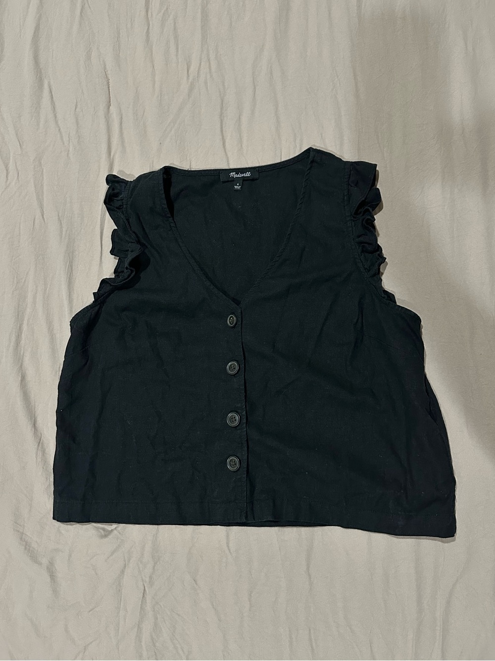 Madewell Black Ruffle-Sleeve Button Front Top